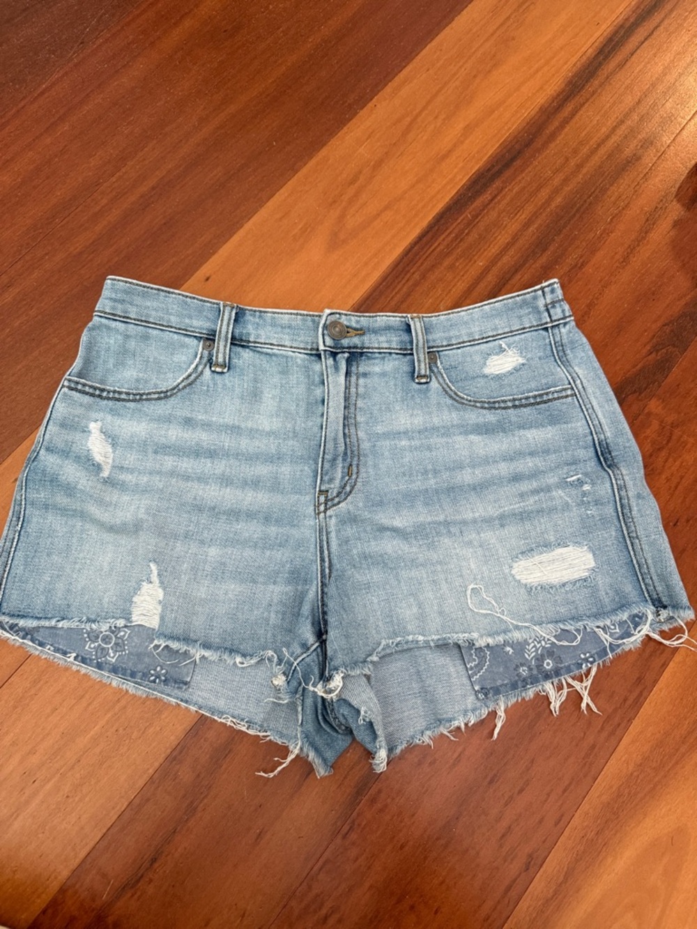 aerie Light Wash Distressed Denim Shorts